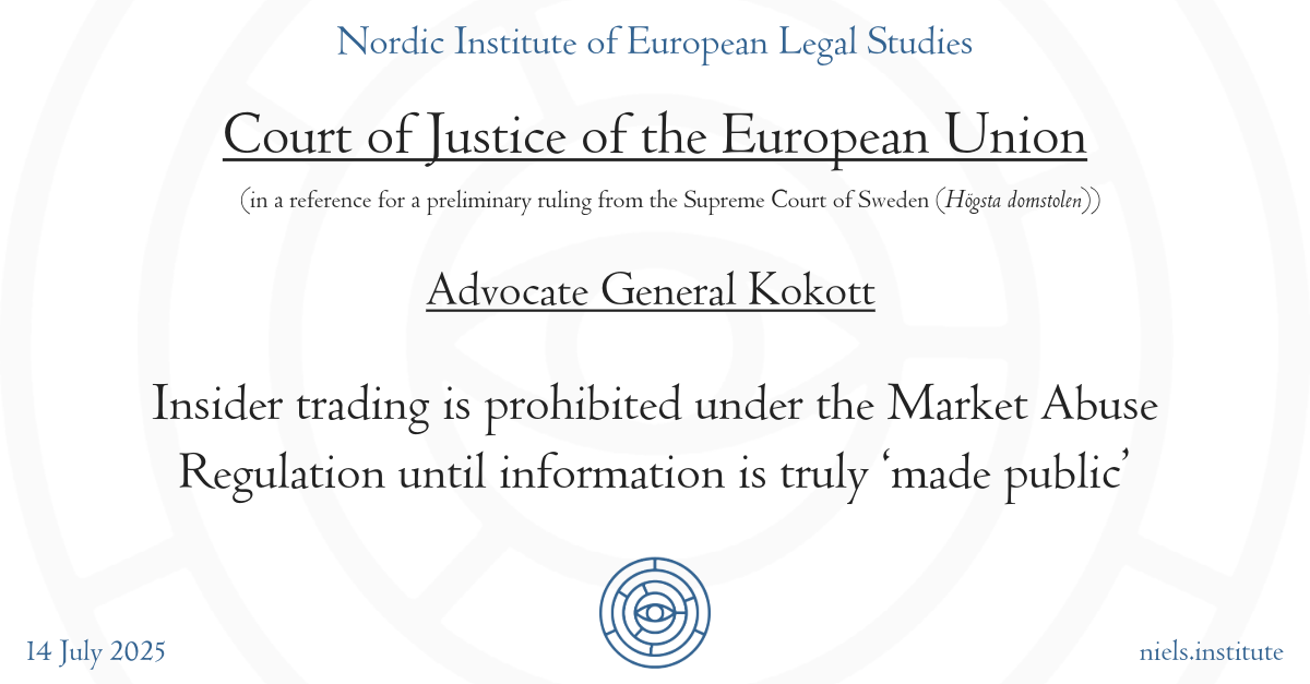CJEU: AG Kokott: Insider trading is prohibited under the Market Abuse Regulation until information is truly ‘made public’